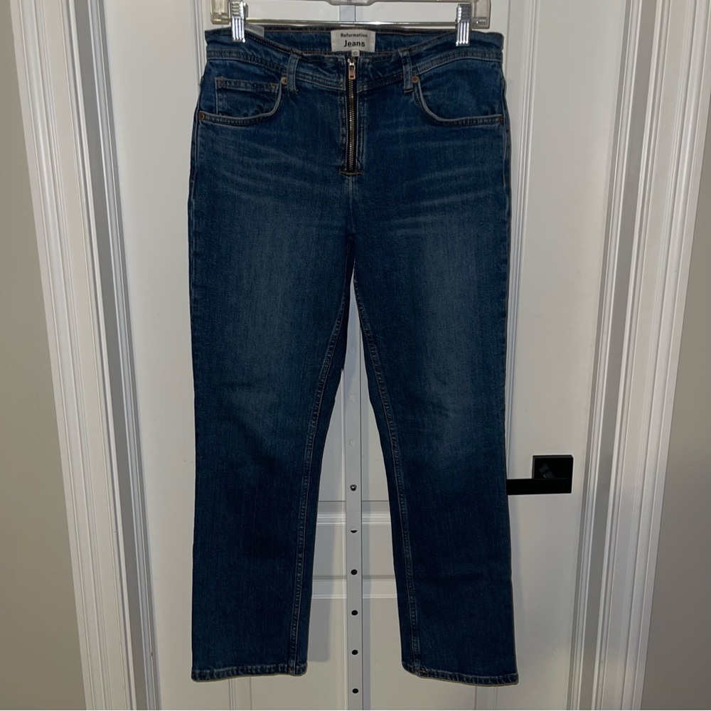 Reformation Julianna Zip Mid Rise Straight Leg Jeans Size 28 – Dark Wash